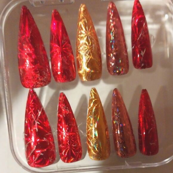 Hand crafted festive press on nails sz Large - Picture 3 of 9